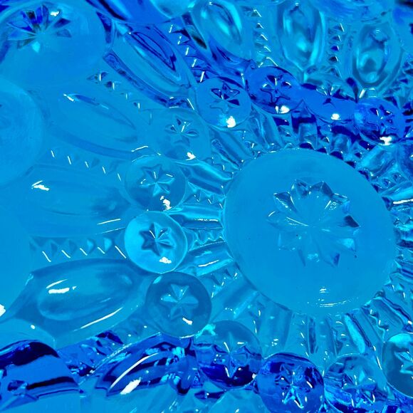 Vintage L.E. Smtih Glass Moon and Star Colonial Blue 8-1/2" Round 3 Part Relish - Picture 2 of 6